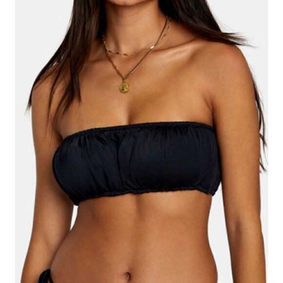NWT. RVCA Solid 2 Way Bandeau Bikini Top Black Size S(8) Convertible Beach pool - Picture 1 of 11